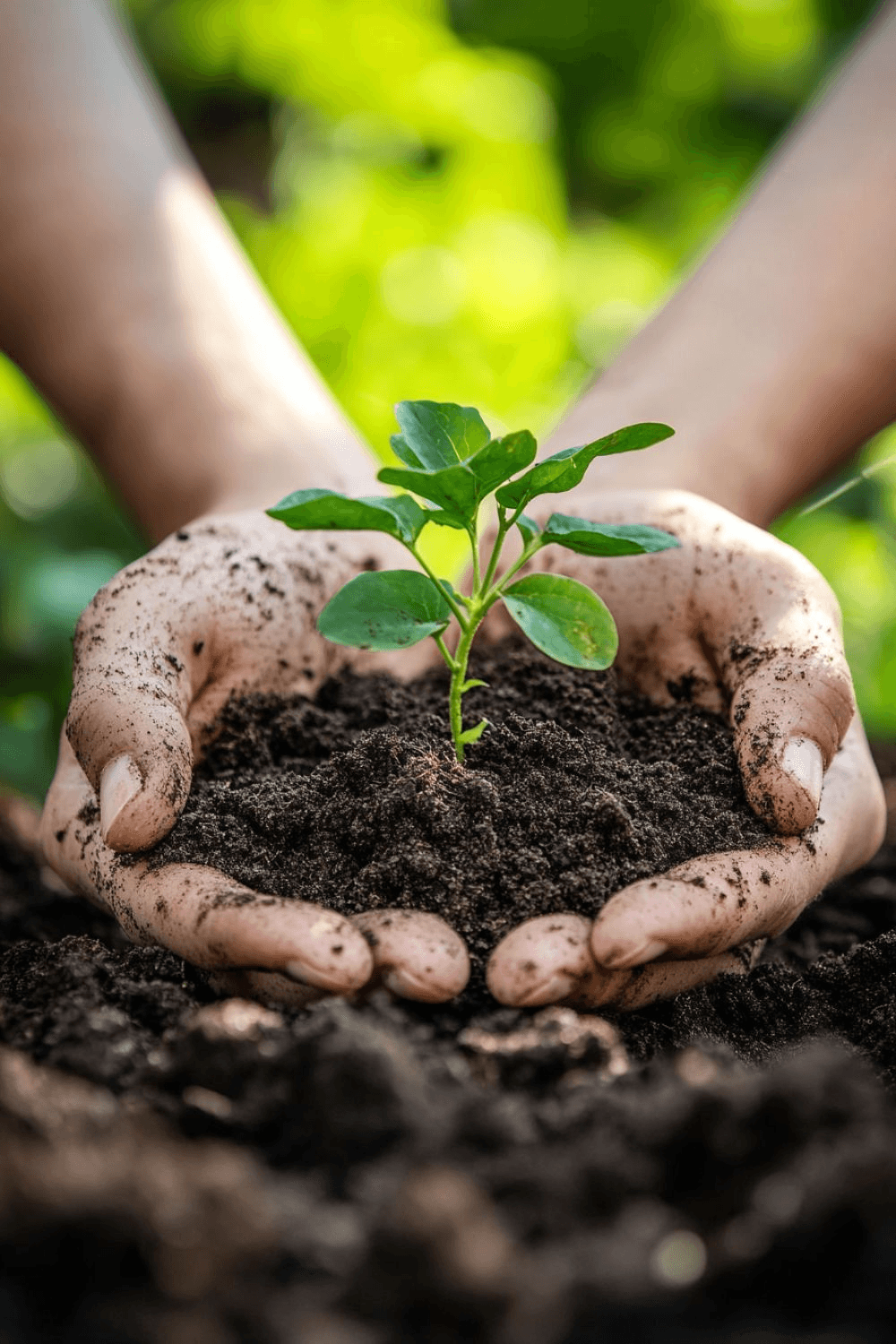 A seedling in the ground on planting day.